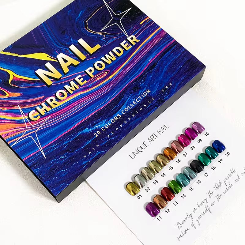 Mirror Chrome Powder Set – 20 Metallic Shades