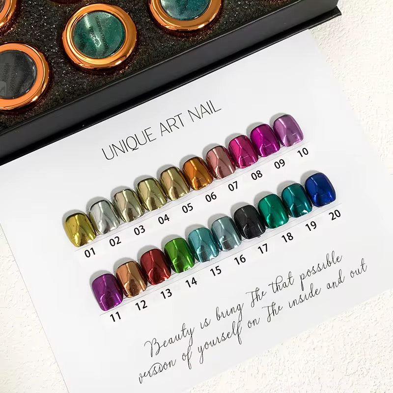 Mirror Chrome Powder Set – 20 Metallic Shades